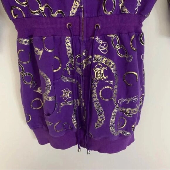 Coogi Purple Gold Short Sleeve Hooded Zip Up Bling Y2K Long Zip Hoodie L - Picture 5 of 15